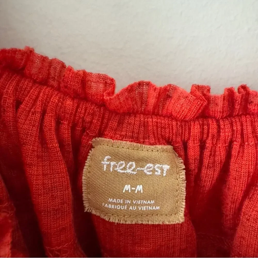 FREE PEOPLE Free-Est Ribbed Ruffle Cropped Top in Fiesta Red Tank Tiered Crop M